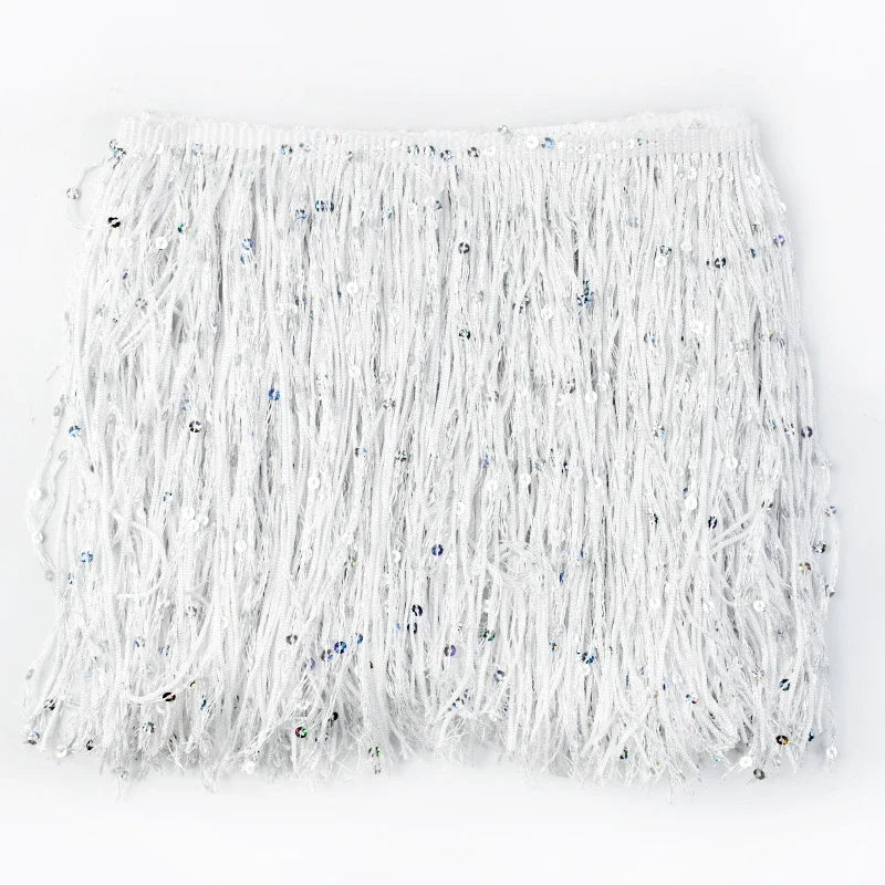 2/60Meters Meetee 20cm Sequin Tassel Fringe Lace Trim Dress Decoration Sewing Fringes Trimming Latin Stage Costume Tassels Ribbon