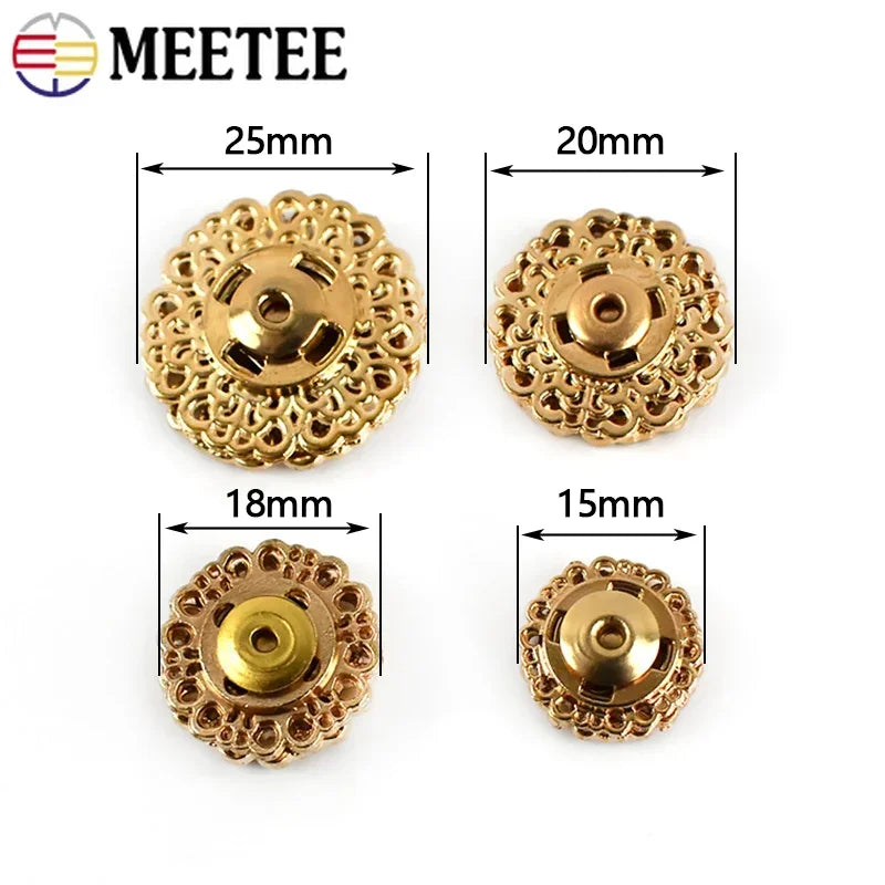 Meetee 15/300sets Scrapbooking Decor Metal Buttons Snap Stud Fastener Hollow Press Buckles for DIY Sewing Jacket Coat Clothes Craft