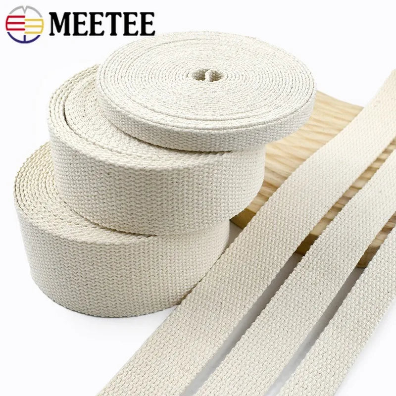 15/500Meters 1.5mm Thick Cotton Webbing Tapes 10-50mm Beige Canvas Ribbon Band Bag Webbings Strap Belt Sling Sewing Bias Accessoreis