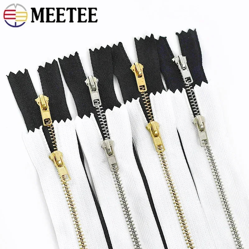 Meetee 3# 20/600Pcs Metal Zipper 10-30cm Bag Close End Zip Black White Zippers Pocket Purse Jeans Zips DIY Sewing Accessories