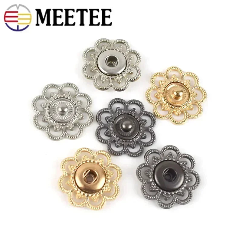 Meetee 15/300sets Scrapbooking Decor Metal Buttons Snap Stud Fastener Hollow Press Buckles for DIY Sewing Jacket Coat Clothes Craft
