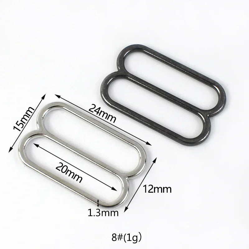 50Pcs 10-50mm Metal Buckles 8-shaped Tri-Glide Adjuster Slider Bikini Bra Rings Strap Belt Hook Clasp Webbing Bag Accessories