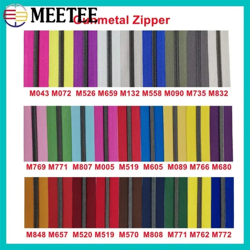 8/200Meters 5# Colorful Nylon Zipper Tapes GunBlack Tooth Coil Zip Tailors for Bags Garment Repair Kit DIY Sewing Accessories