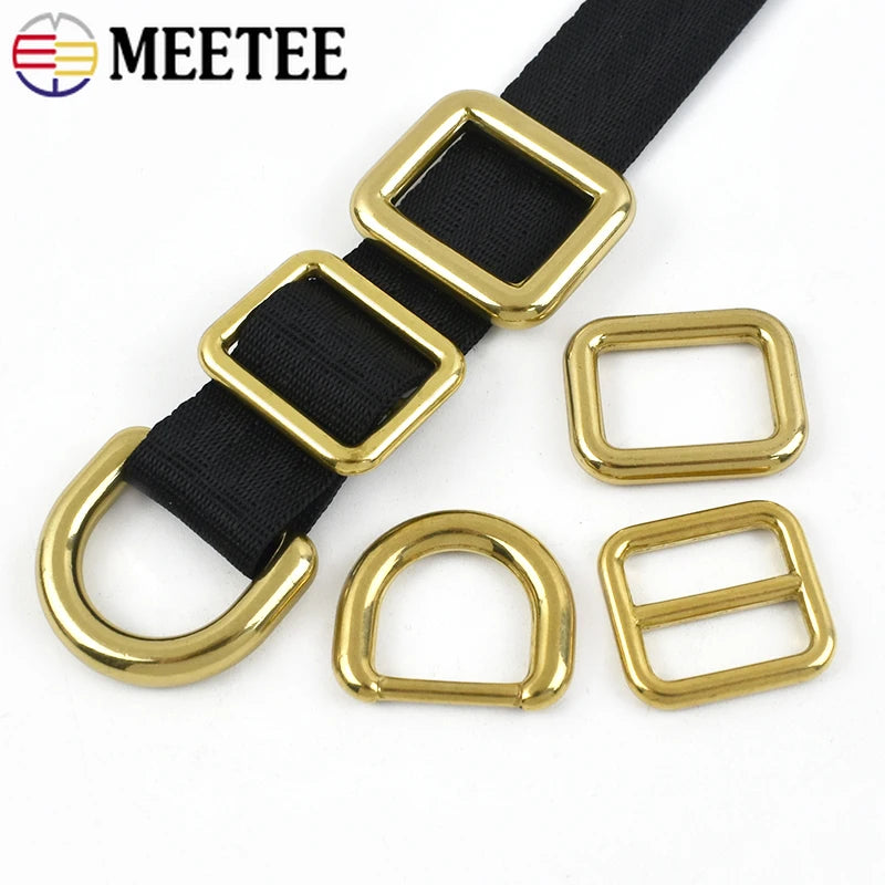 3/100Pcs Solid Brass D Ring Adjuster Clasp Tri-Glide Slider Buckles Backpack Strap Webbing Belt Buckle DIY Hardware Accessories