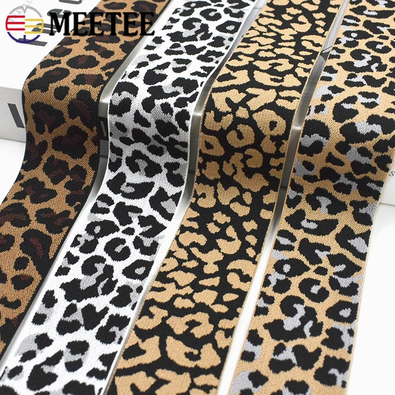8/150Meters Leopard Print Elastic Bands 40mm Stretch Ribbon Sport Clothing Sewing Rubber Band Yoga Pants Spring Belt Bungee Cord