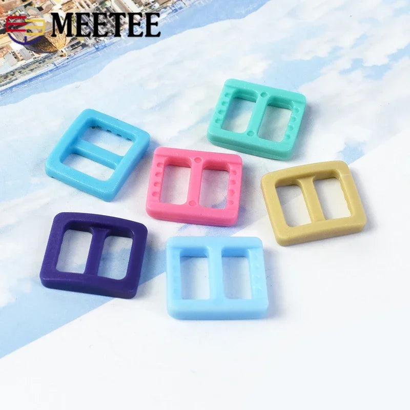 Meetee 100Pcs Colorful 10mm Plastic Slider Tri-Glide Adjustable Buckles Dog Collar Harness Backpack Strap Webbing Bag Parts