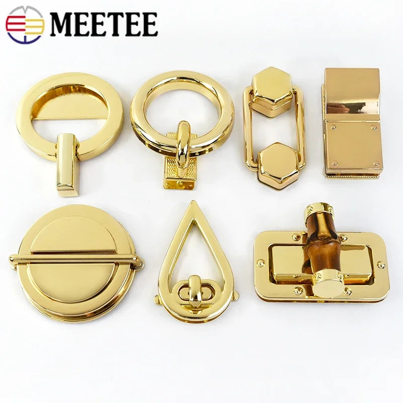 5/120Pcs Meetee Gold Metal Lock Clasp Turn Twist Locks Closure Snap Clip Buckles DIY Bag Purse Hardware Repair Accessories