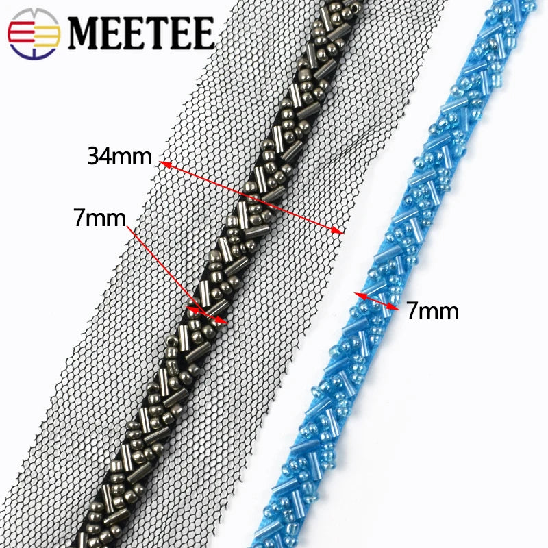 3/100Yards 7mm Beaded Laces Trim Pearl Lace Ribbon Applique Trimming Fringe Garment Dress Decor Tape Sewing Fabric Accessories