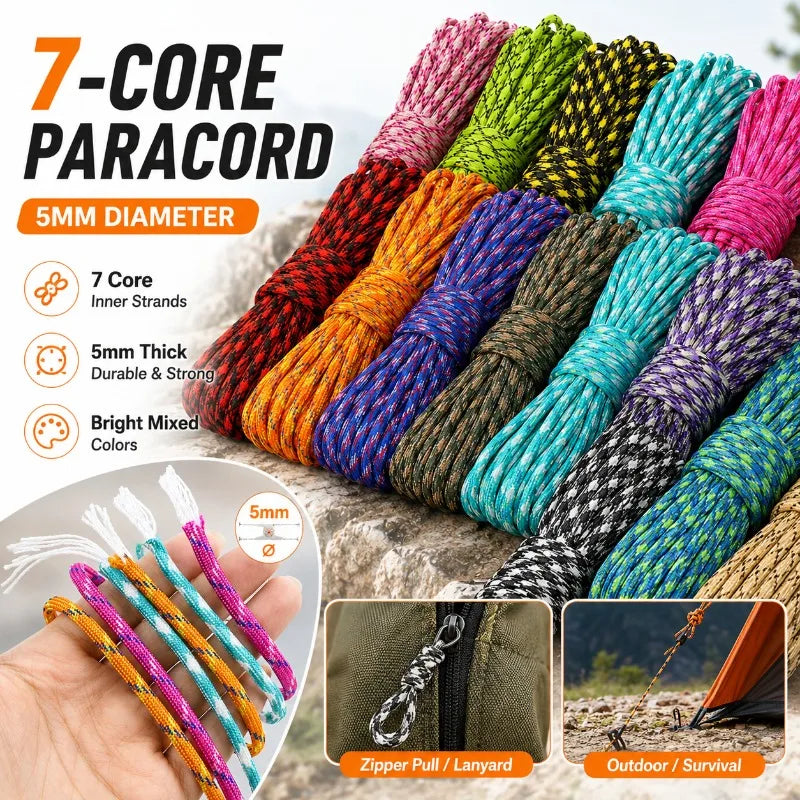 25/1000Meters 5mm 7 Core Paracord Rope Outdoor Camping Tent Lanyard Cord Bag Sewing Climbing Ropes DIY Craft Accessories