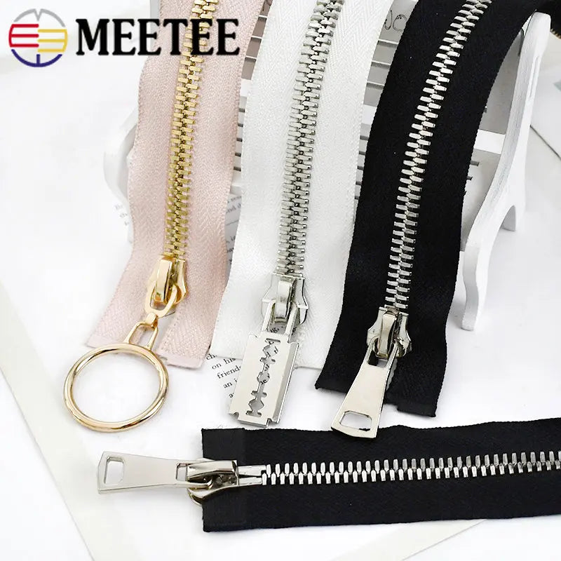 Meetee 1/20pcs 80/100/120cm 8# Double Sliders Zipper Metal Open-End Zips for Down Jacket Coat Repair Parts Zippers DIY Sewing Zip