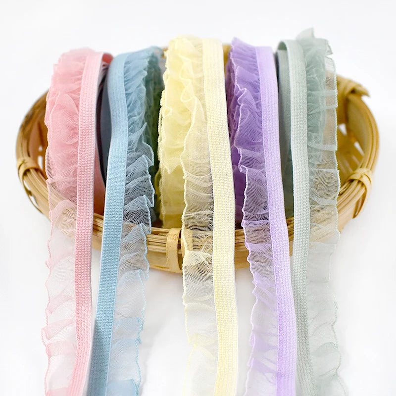 25/800Meters 6mm Elastic Band Pleated Lace Trim Stretch Ribbon for Sewing Underwear Strap Clothes Rubber Band DIY Accessories