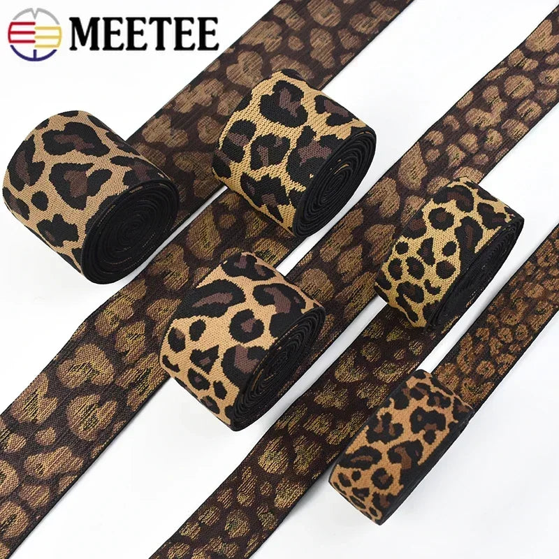15/500Meters 15-50mm Leopard Jacquard Elastic Band for Sewing Clothes Yoga Sport Pants Rubber Ribbon Belt DIY Garment Accessories