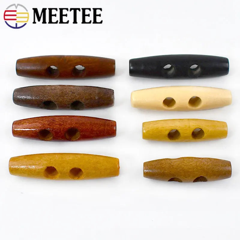30/1000pcs Meetee Wooden Buttons 30-60mm 2 Holes Natural Wood Horn Toggle for Wool Sweater Coat Bags Garment Accessories C1-27