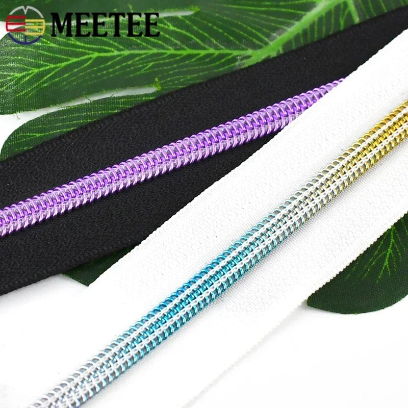 Meetee 15/400Meters 3# 5# Nylon Zippers for Bag Purse Plastic Coil Zip Tape Universal Zipper Repair Kit DIY Clothes Sewing Accessories
