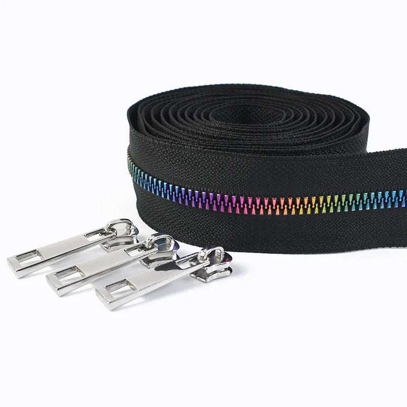 5/20M 5# Resin Zipper Tapes & Zip Slider Rainbow Tooth Decor Zippers Bag Clothes Pocket Zipps Repair Kits DIY Sewing Accessories