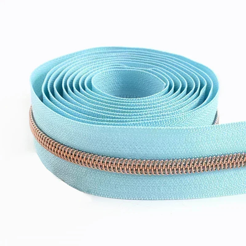 8/200Meters 5# Long Nylon Zipper Tape RoseGold Teeth Zippers Sliders for Bag Garment Repair Zips Kit DIY Sewing Accessories