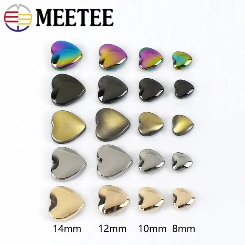 30/1100Pcs Meetee 8/13mm Heart Rivet Screw Bag Clothes Hardware Handbag Decorative Studs Button Nail Metal Buckles DIY Accessories