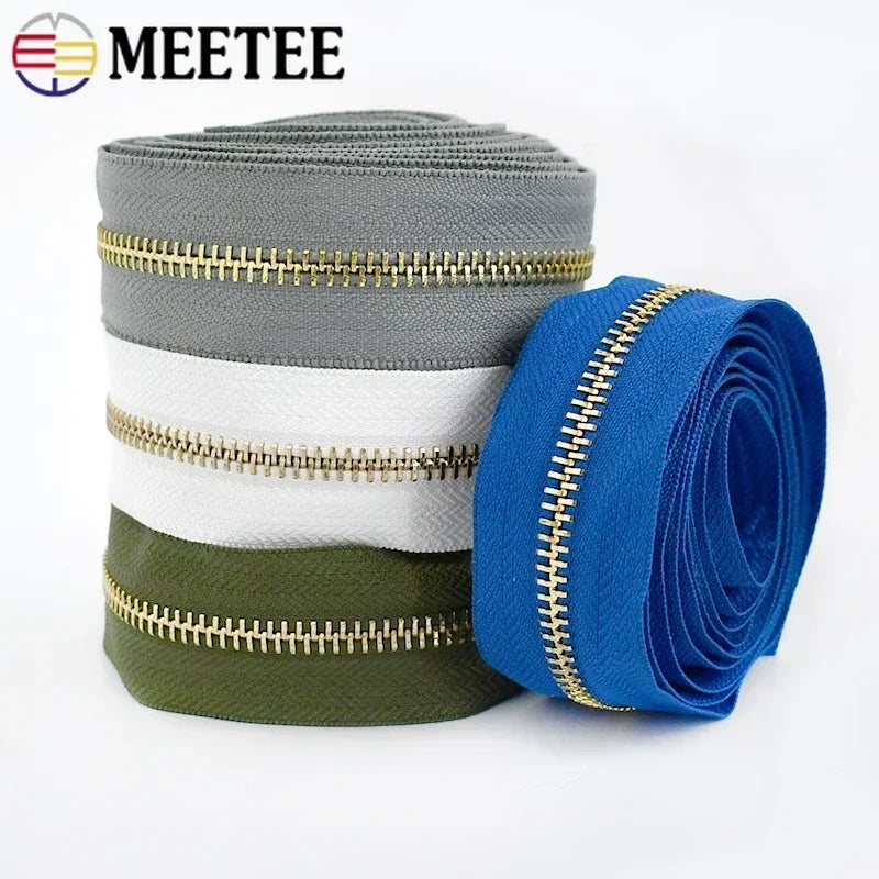 2/70Yards Meetee 5# Metal Zippers Tapes for Sewing Garment Bags Clothes Jacket Zipper Repair Kits Tailor Crafts Accessories