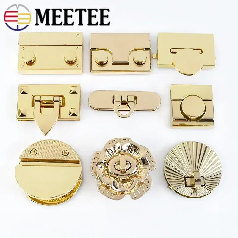2/60Pcs Meetee Metal Clasp Turn Lock Twist Locks Round Rectangle Bag Decor Buckles DIY Handbag Purse Hardware Replace Accessories