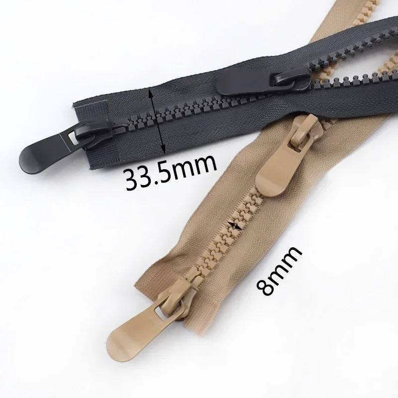 2/70Pcs Meetee 120cm 8# Resin Zippers Open End Double Slider Head Zip for Down Jacket Outdoor Backpack Tent Bag DIY Sewing Accessories