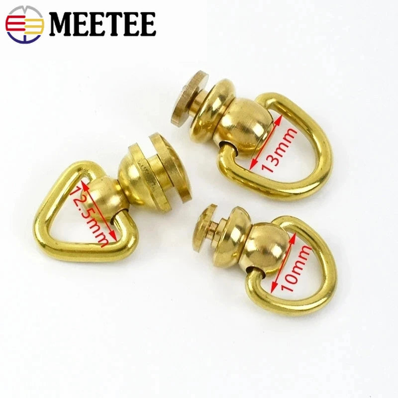 5/150Pcs Solid Brass Rotated D Ring Nail Swivel Screw Buckles  Bag Strap KeyChain Connector Handbags Clasp Leather Craft Accessory