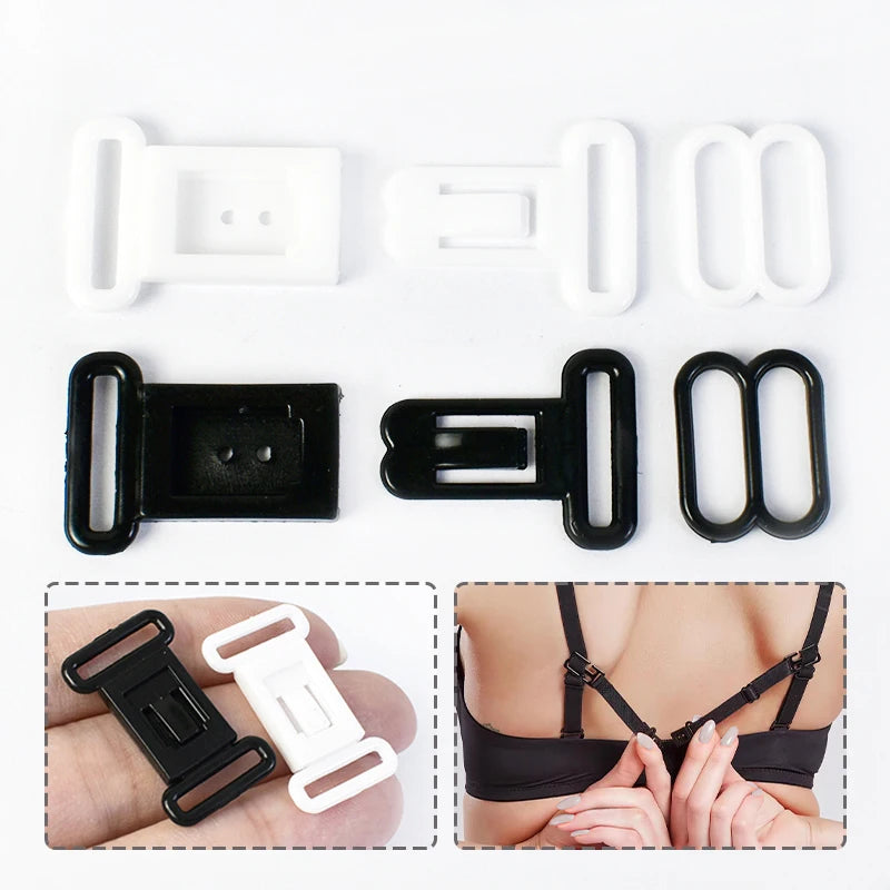 50Sets Black White Bra Strap Adjuster Plastic Buckles 12.5mm Swimsuit 8 Shape O Ring Buckle Underwear Slider Hooks Supplies