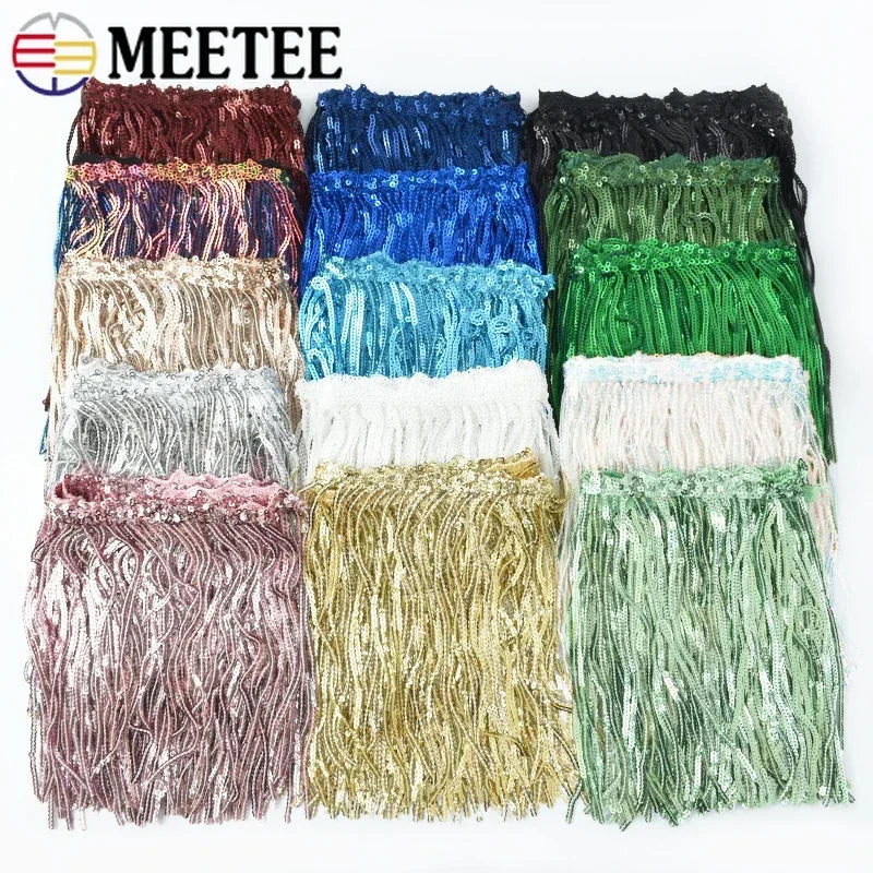 3/100Yards 17cm Metee Fringe Tassel Lace Ribbon Sequin Trims Colored For Dress Clothes Decorative Crafts Clothing Accessories