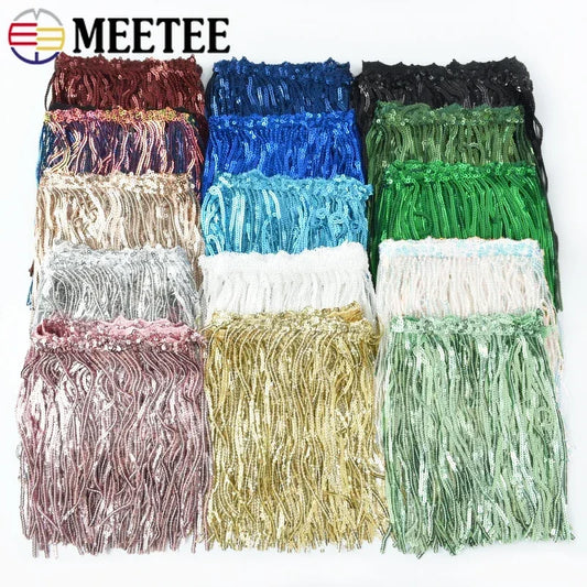 3/100Yards 17cm Metee Fringe Tassel Lace Ribbon Sequin Trims Colored For Dress Clothes Decorative Crafts Clothing Accessories