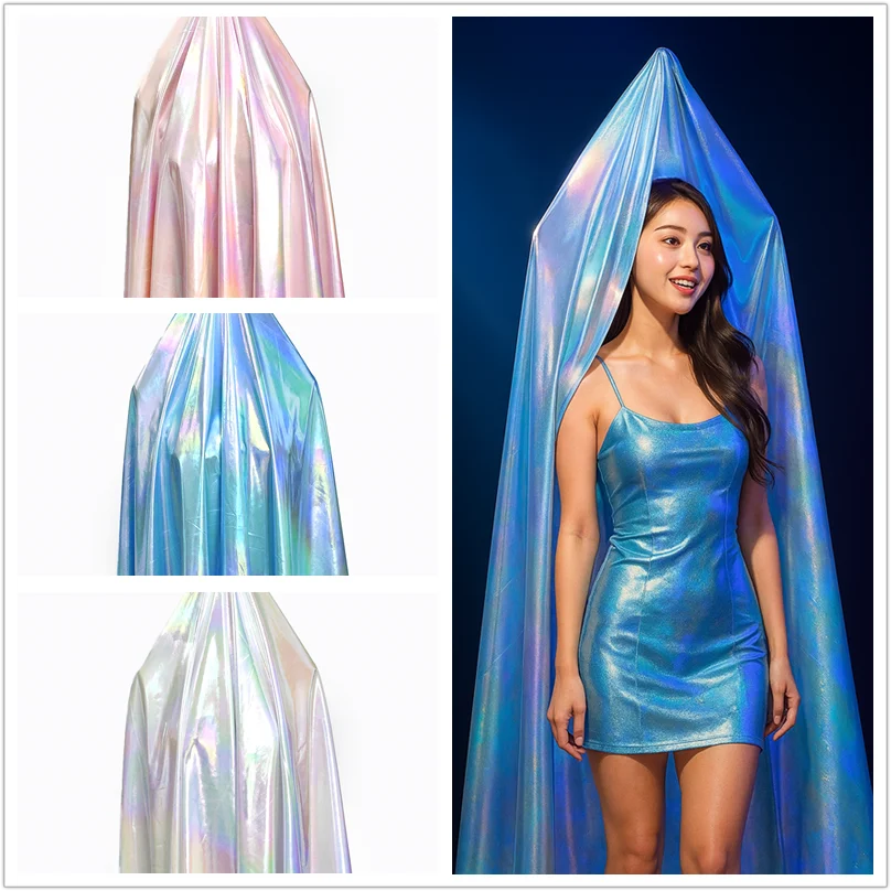 90/1350*145cm Metallic Foil Stretch Fabric Spandex Fabrics Laser Cloth for Sewing Costume Stage Party Christmas Craft Accessory
