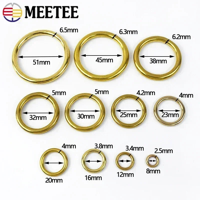 20/700Pcs Solid Brass O Ring Seamless Rings Buckle Hook Belt for Webbing Bag Stap Pet Collar Keychain Clasp DIY Leather Hardware