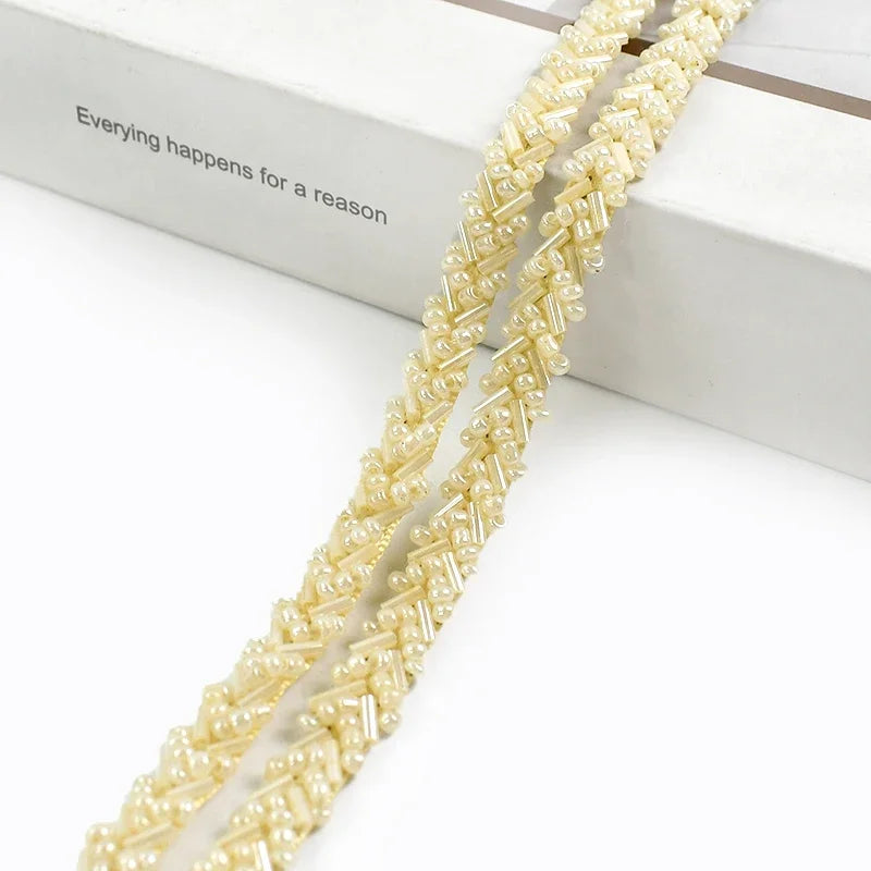 3/100Yards 7mm Beaded Laces Trim Pearl Lace Ribbon Applique Trimming Fringe Garment Dress Decor Tape Sewing Fabric Accessories