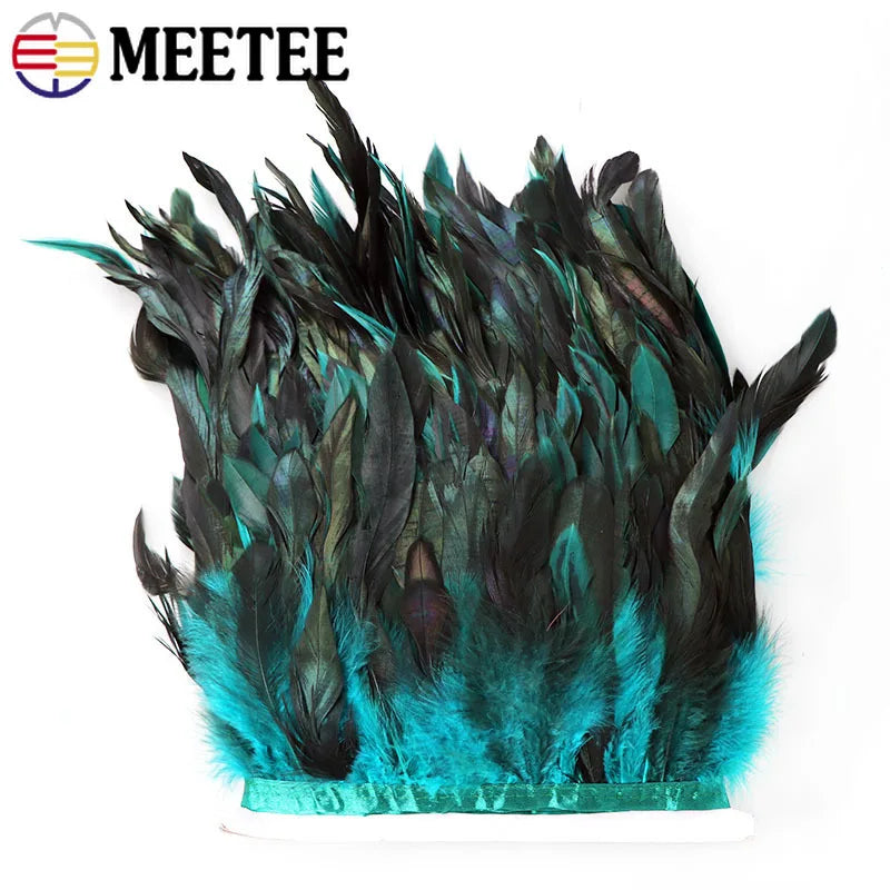 3/100M Meetee 5-6inch Natural Rooster Feather Tassel Lace Trim Fringe Ribbon for Party Dance Clothes Handmade Crafts Accessories
