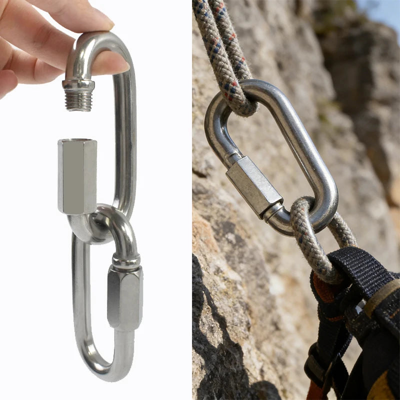 8/300Pcs Stainless Steel 304 Oval Locking Carabiner Clips Rope Quick Connector Buckle for Outdoor Camping Swing Clasp Accessories