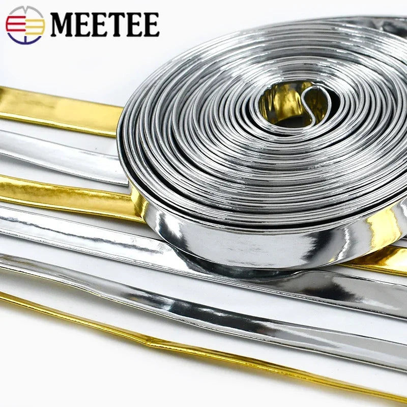 15/400Meters Meetee 5-15mm PU Leather Cord Gold Silver Color Mirror Ribbons Rope for Bracelet Jewelry DIY Craft Trims Accessories