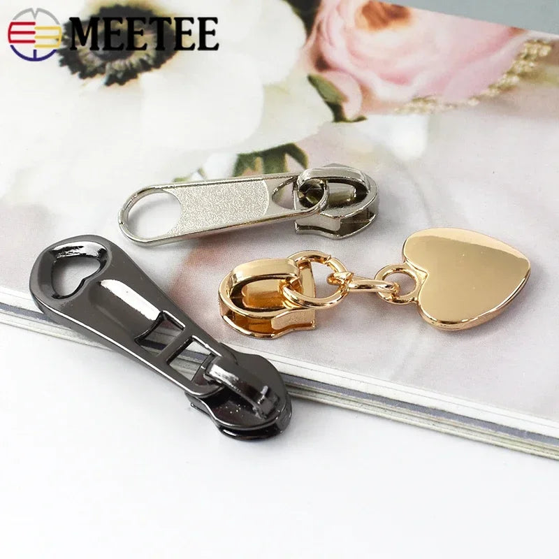 20/600Pcs Meetee Zipper Slider for 5# Nylon Zippers Tapes Backpack Jacket Zip Puller Head Repair Kit DIY Sewing Accessories