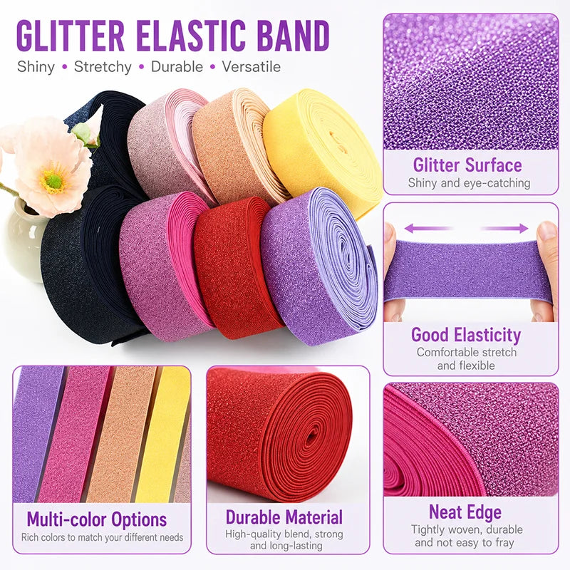 8/300M 25/30/40/50mm Nylon Elastic Bands for Sewing Rubber Band Colored Glitter Nylon Elasticity Webbing Decoration Spandex Belt