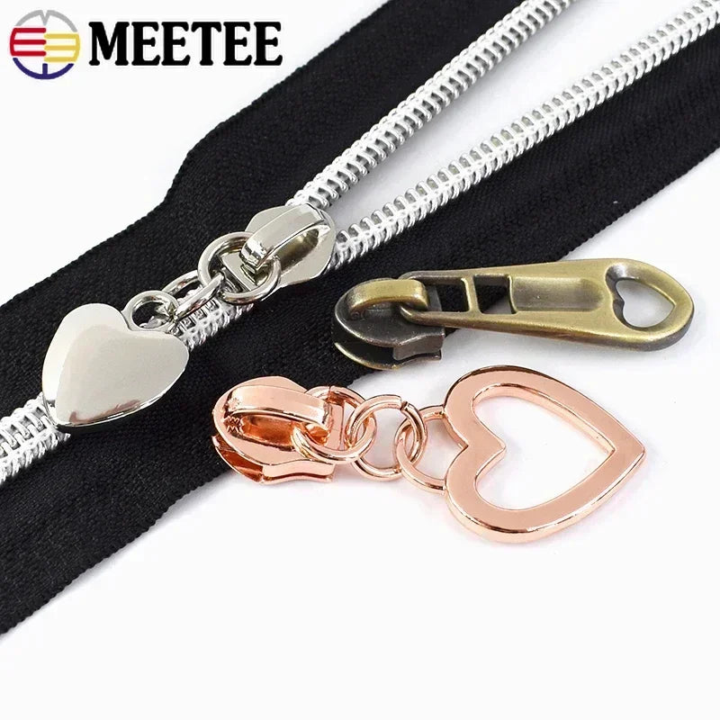 20/600Pcs Meetee Zipper Slider for 5# Nylon Zippers Tapes Backpack Jacket Zip Puller Head Repair Kit DIY Sewing Accessories