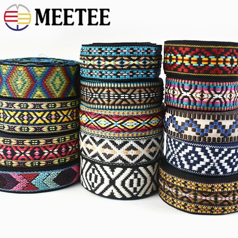 5/180Meters 30/38mm Jacquard Webbing Tapes Ethnic Lace Ribbons For Bag Strap Sewing Tape Bias Binding DIY Garment Accessories
