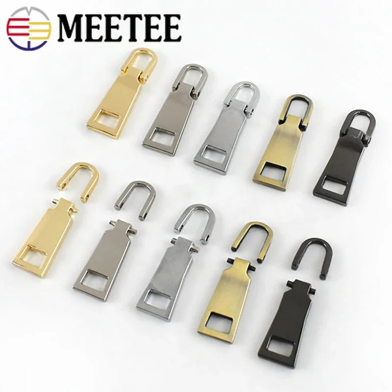 Meetee 15/500pcs Detachable Metal Zippers Pullers for 3# 5# 8# Zipper Sliders Head Repair Kits Zip Pulls Tab DIY Sewing Craft
