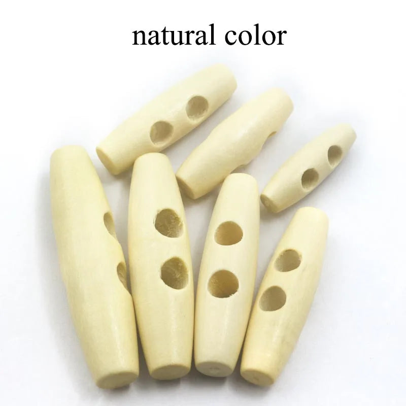 30/1000pcs Meetee Wooden Buttons 30-60mm 2 Holes Natural Wood Horn Toggle for Wool Sweater Coat Bags Garment Accessories C1-27