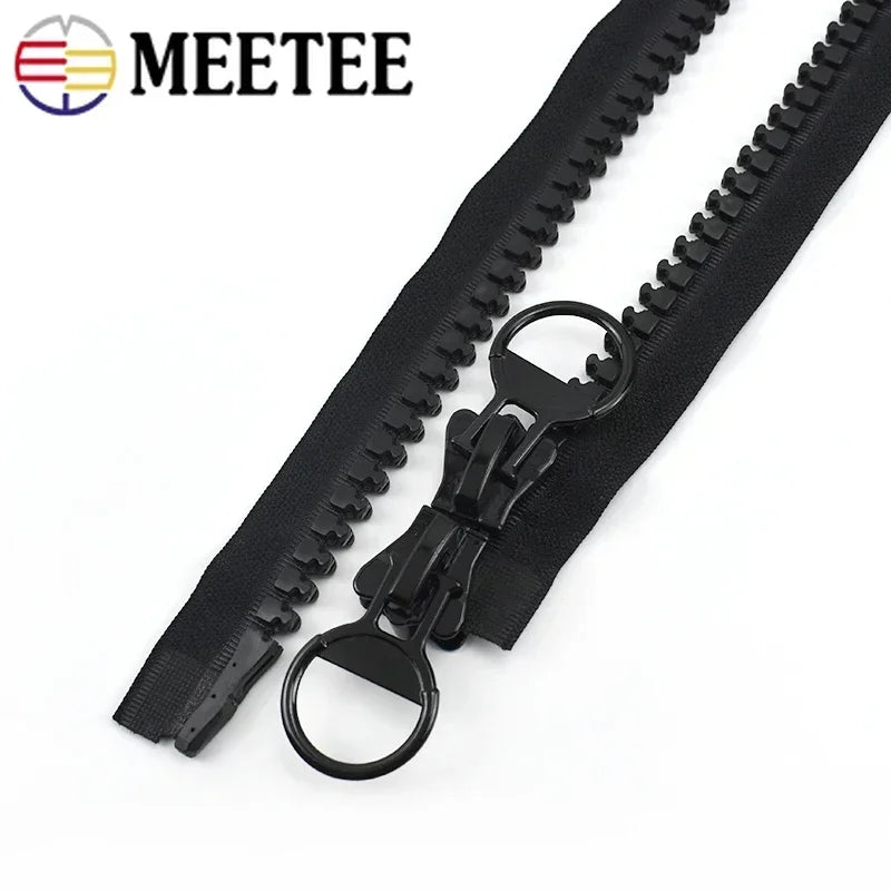 Meetee 1/30pcs 75/80/90/100/120/150cm Black 20# Extra Large Resin Zippers Metal Double-slider Open-end Zip for Down Jacket Coat Sewing