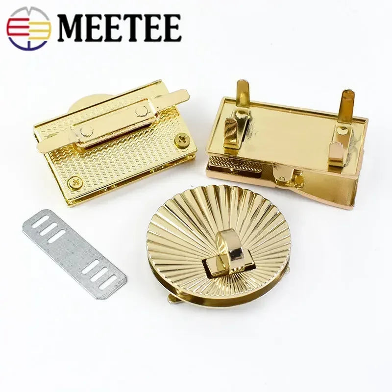 2/60Pcs Meetee Metal Clasp Turn Lock Twist Locks Round Rectangle Bag Decor Buckles DIY Handbag Purse Hardware Replace Accessories