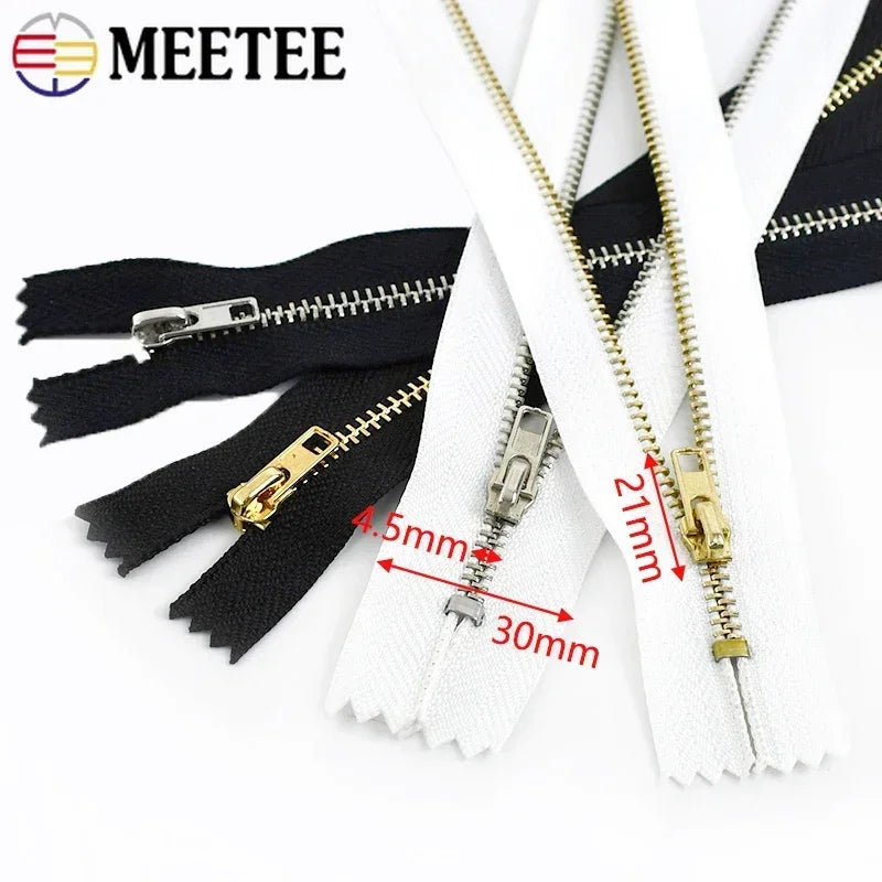 Meetee 3# 20/600Pcs Metal Zipper 10-30cm Bag Close End Zip Black White Zippers Pocket Purse Jeans Zips DIY Sewing Accessories