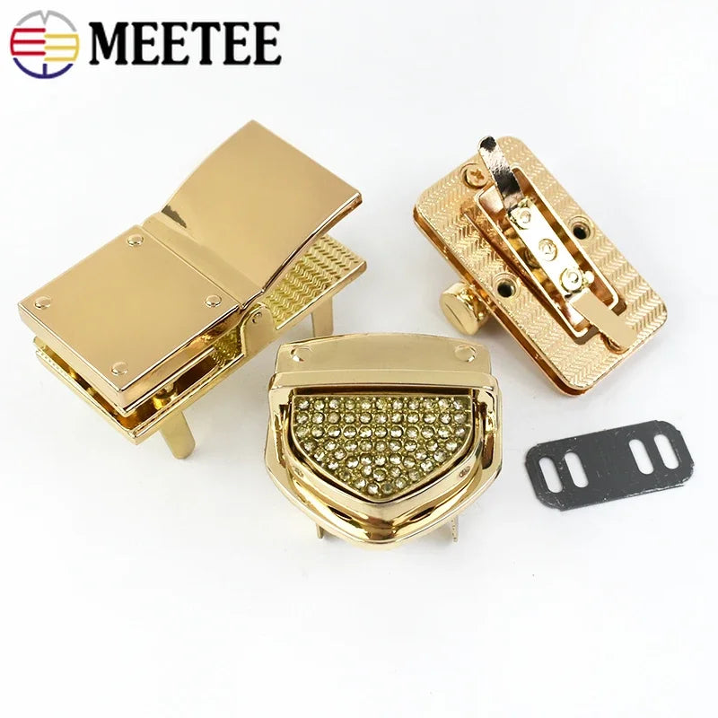 5/120Pcs Meetee Gold Metal Lock Clasp Turn Twist Locks Closure Snap Clip Buckles DIY Bag Purse Hardware Repair Accessories
