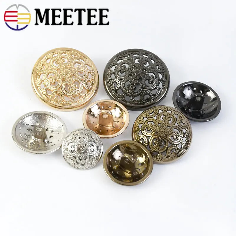 25/800Pcs Meetee 15/18/20/23/25mm Hollow Metal Buttons Round Coat Button for Clothing Sewing Decor Accessories DIY Material Craft