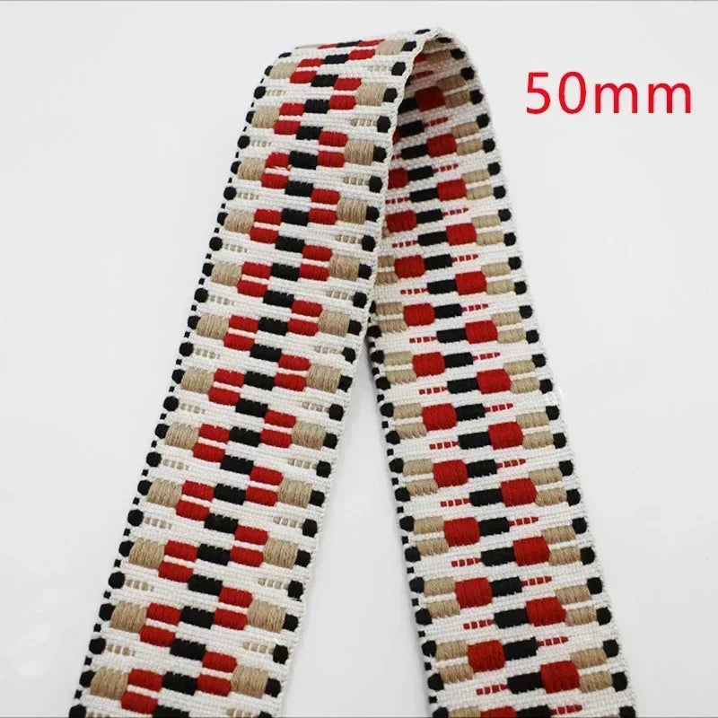 5/130Yards 38/50mm Ethnic Jacquard Webbing Tape Handbag Shoulder Strap Replacement Ribbon Band Backpack Belt Sewing Accessories