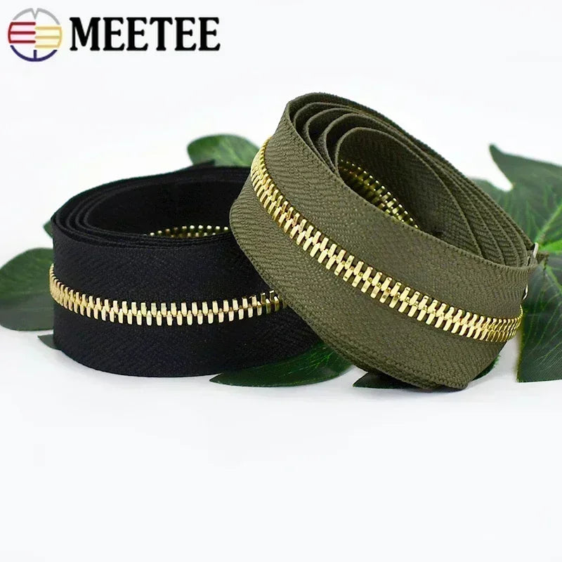 2/50Yards 5# Colorful Metal Zipper Gold/Sliver Teeth Double Pull Open-end Zips Tape Bag Garment Zip Repair Kit Sewing Accessory