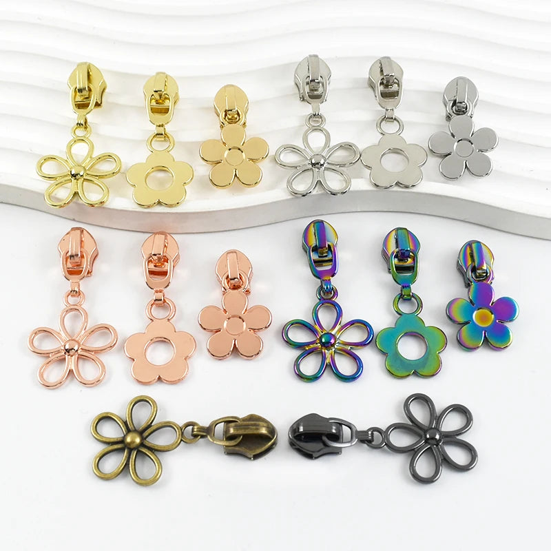 20/600Pcs 5# Nylon Zippers Sliders 10-50Pcs Flower Sewing Zipper Slider Garment Decoration Zip Puller Backpack Repair Closure Zips Head