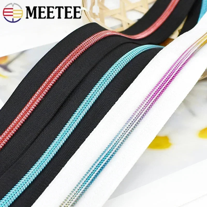 Meetee 15/400Meters 3# 5# Nylon Zippers for Bag Purse Plastic Coil Zip Tape Universal Zipper Repair Kit DIY Clothes Sewing Accessories