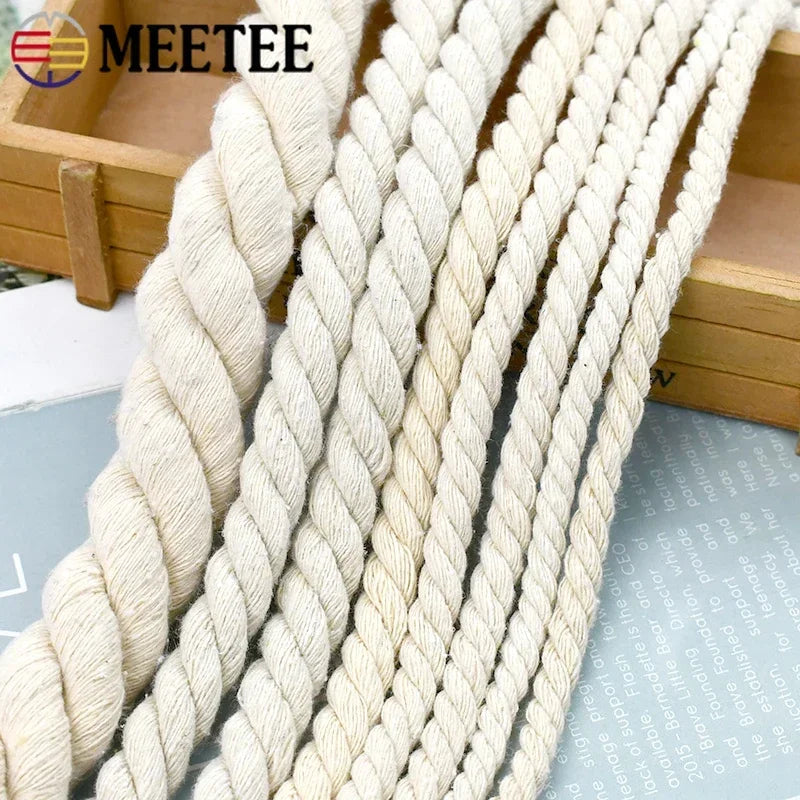 5/150Meter Meetee 5-20mm Beige Cotton Rope Thick Cords for Bag Strap Home Decor Accessories DIY Handmade Ropes Craft